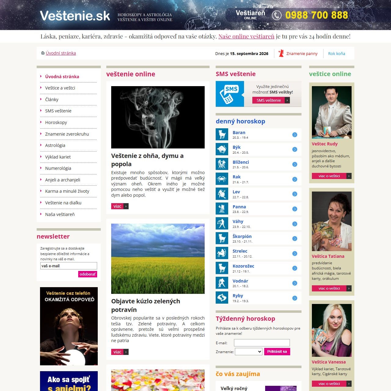 Náhled webu Veštenie.sk