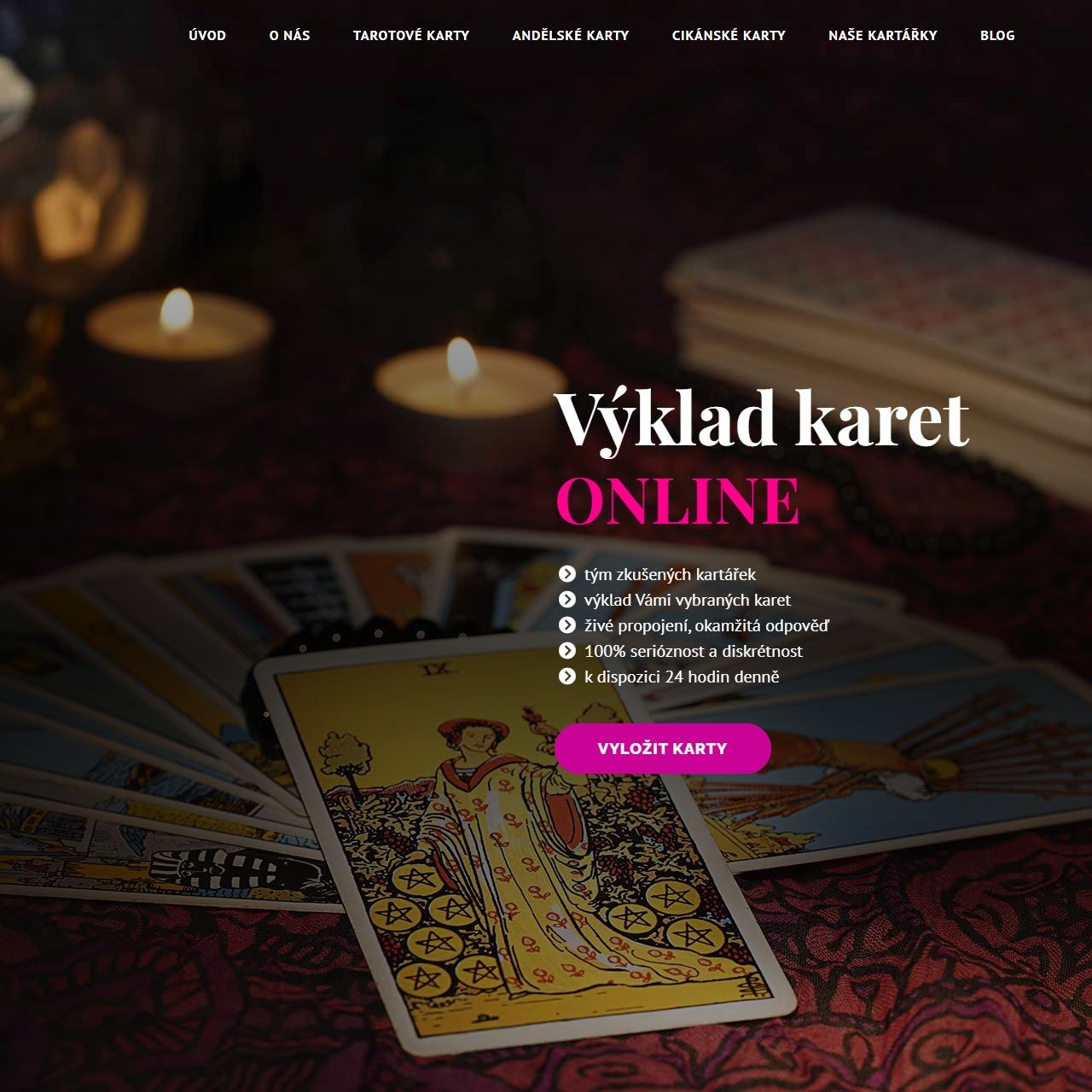 Náhled webu Výklad karet online